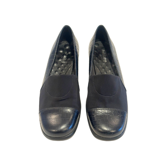 Walking Cradles Loafers Leather/Textile Faux Croc Slip-On Black Women's Size 9M - Picture 2 of 9